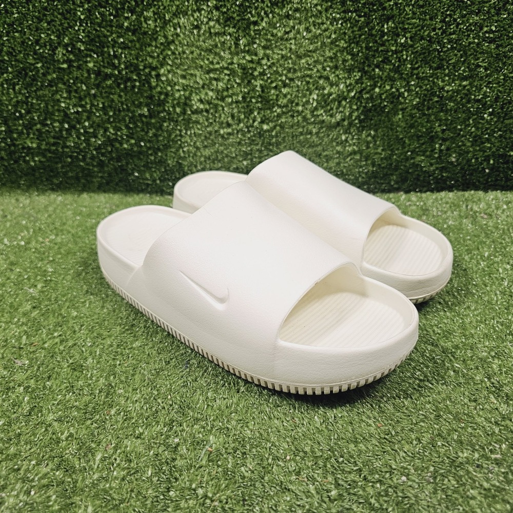 Nike Calm Slides Triple White Athletic Comfort Slip On Slides Womens 9